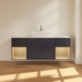 Тумба под раковину Villeroy & Boch Finion 160х50,1 см с подсветкой МДФ темно-синий матовый лак/стекло белое матовое F861PCHG