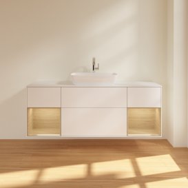 Тумба под раковину Villeroy & Boch Finion 160х50,1 см с подсветкой МДФ белый матовый лак/стекло белое матовое F861PCMT