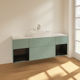 Тумба під раковину Villeroy & Boch Finion 160х50,1 см із підсвічуванням МДФ оливковий матовий лак/скло біле матове F861PDGM