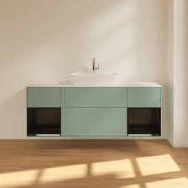 Тумба під раковину Villeroy & Boch Finion 160х50,1 см із підсвічуванням МДФ оливковий матовий лак/скло біле матове F861PDGM