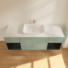 Тумба під раковину Villeroy & Boch Finion 160х50,1 см із підсвічуванням МДФ оливковий матовий лак/скло біле матове F861PDGM