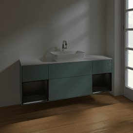 Тумба під раковину Villeroy & Boch Finion 160х50,1 см із підсвічуванням МДФ оливковий матовий лак/скло біле матове F861PDGM