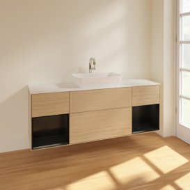 Тумба под раковину Villeroy & Boch Finion 160х50,1 см с подсветкой МДФ шпон дуба/стекло белое матовое F861PDPC