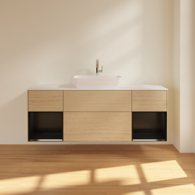 Тумба под раковину Villeroy & Boch Finion 160х50,1 см с подсветкой МДФ шпон дуба/стекло белое матовое F861PDPC