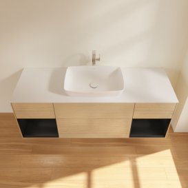 Тумба под раковину Villeroy & Boch Finion 160х50,1 см с подсветкой МДФ шпон дуба/стекло белое матовое F861PDPC