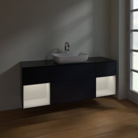 Тумба под раковину Villeroy & Boch Finion 160х50,1 см с подсветкой МДФ темно-синий матовый лак/стекло черное матовое F862GFHG