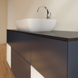 Тумба под раковину Villeroy & Boch Finion 160х50,1 см с подсветкой МДФ темно-синий матовый лак/стекло черное матовое F862GFHG