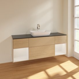 Тумба под раковину Villeroy & Boch Finion 160х50,1 см с подсветкой МДФ шпон дуба/стекло черное матовое F862GFPC