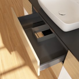 Тумба под раковину Villeroy & Boch Finion 160х50,1 см с подсветкой МДФ шпон дуба/стекло черное матовое F862GFPC