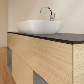 Тумба під раковину Villeroy & Boch Finion 160х50,1 см із підсвічуванням МДФ шпон дуба/скло чорне матове F862GKPC