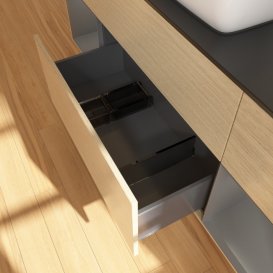 Тумба под раковину Villeroy & Boch Finion 160х50,1 см с подсветкой МДФ шпон дуба/стекло черное матовое F862GKPC