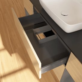 Тумба під раковину Villeroy & Boch Finion 160х50,1 см із підсвічуванням МДФ шпон дуба/скло чорне матове F862GKPC