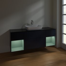 Тумба під раковину Villeroy & Boch Finion 160х50,1 см із підсвічуванням МДФ темно-синій матовий лак/скло чорне матове F862GMHG