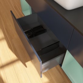 Тумба під раковину Villeroy & Boch Finion 160х50,1 см із підсвічуванням МДФ темно-синій матовий лак/скло чорне матове F862GMHG