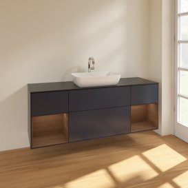 Тумба под раковину Villeroy & Boch Finion 160х50,1 см с подсветкой МДФ темно-синий матовый лак/стекло черное матовое F862GNHG
