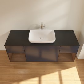 Тумба под раковину Villeroy & Boch Finion 160х50,1 см с подсветкой МДФ темно-синий матовый лак/стекло черное матовое F862GNHG