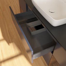 Тумба под раковину Villeroy & Boch Finion 160х50,1 см с подсветкой МДФ темно-синий матовый лак/стекло черное матовое F862GNHG