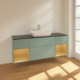 Тумба под раковину Villeroy & Boch Finion 160х50,1 см МДФ оливковый матовый лак/стекло черное матовое F862HFGM