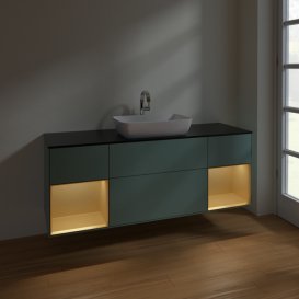 Тумба под раковину Villeroy & Boch Finion 160х50,1 см МДФ оливковый матовый лак/стекло черное матовое F862HFGM