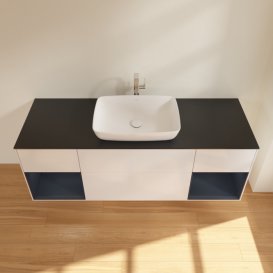 Тумба под раковину Villeroy & Boch Finion 160х50,1 см с подсветкой МДФ глянцевый белый лак/стекло черное матовое F862HGGF