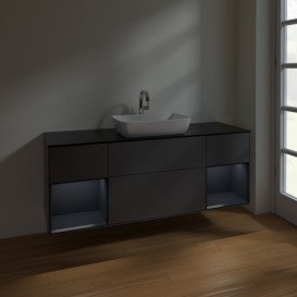 Тумба под раковину Villeroy & Boch Finion 160х50,1 см с подсветкой МДФ антрацит матовый лак/стекло черное матовое F862HGGK