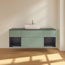 Тумба під раковину Villeroy & Boch Finion 160х50,1 см із підсвічуванням МДФ оливковий матовий лак/скло чорне матове F862HGGM