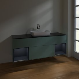 Тумба під раковину Villeroy & Boch Finion 160х50,1 см із підсвічуванням МДФ оливковий матовий лак/скло чорне матове F862HGGM