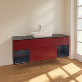 Тумба под раковину Villeroy & Boch Finion 160х50,1 см с подсветкой МДФ пион матовый лак/стекло черное матовое F862HGHB