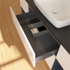 Тумба под раковину Villeroy & Boch Finion 160х50,1 см с подсветкой МДФ белый матовый лак/стекло черное матовое F862HGMT