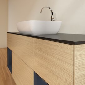 Тумба под раковину Villeroy & Boch Finion 160х50,1 см с подсветкой МДФ шпон дуба/стекло черное матовое F862HGPC