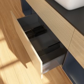 Тумба под раковину Villeroy & Boch Finion 160х50,1 см с подсветкой МДФ шпон дуба/стекло черное матовое F862HGPC