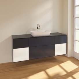 Тумба під раковину Villeroy & Boch Finion 160х50,1 см МДФ темно-синій матовий лак/скло чорне матове F862MTHG