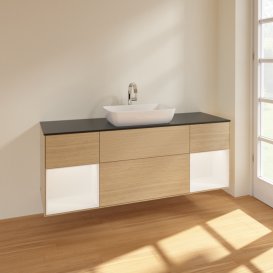 Тумба под раковину Villeroy & Boch Finion 160х50,1 см МДФ шпон дуба/стекло черное матовое F862MTPC