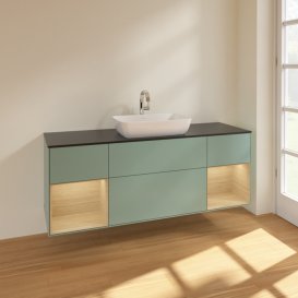 Тумба под раковину Villeroy & Boch Finion 160х50,1 см с подсветкой МДФ оливковый матовый лак/стекло черное матовое F862PCGM