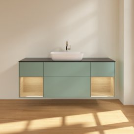 Тумба под раковину Villeroy & Boch Finion 160х50,1 см с подсветкой МДФ оливковый матовый лак/стекло черное матовое F862PCGM