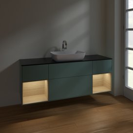 Тумба под раковину Villeroy & Boch Finion 160х50,1 см с подсветкой МДФ оливковый матовый лак/стекло черное матовое F862PCGM