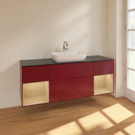 Тумба під раковину Villeroy & Boch Finion 160х50,1 см з підсвічуванням МДФ півонія матовий лак/скло чорне матове F862PCHB