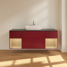 Тумба під раковину Villeroy & Boch Finion 160х50,1 см з підсвічуванням МДФ півонія матовий лак/скло чорне матове F862PCHB