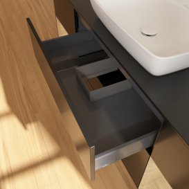 Тумба под раковину Villeroy & Boch Finion 160х50,1 см с подсветкой МДФ черный матовый лак/стекло черное матовое F862PCPD