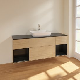 Тумба під раковину Villeroy & Boch Finion 160х50,1 см із підсвічуванням МДФ шпон дуба/скло чорне матове F862PDPC