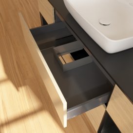 Тумба під раковину Villeroy & Boch Finion 160х50,1 см із підсвічуванням МДФ шпон дуба/скло чорне матове F862PDPC