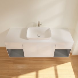 Тумба під раковину Villeroy & Boch Finion 160х50,1 см з підсвіткою МДФ білий глянцевий лак/скло біле матов G861GKGF