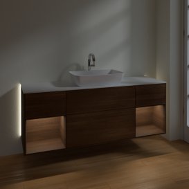 Тумба під раковину Villeroy & Boch Finion 160х50,1 см із підсвічуванням МДФ шпон волоського горіха/скло біле матове G861GNGN