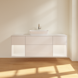 Тумба под раковину Villeroy & Boch Finion 160х50,1 см с подсветкой МДФ глянцевый белый лак/стекло белое матовое G861MTGF