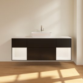 Тумба під раковину Villeroy & Boch Finion 160х50,1 см із підсвічуванням МДФ чорний матовий лак/скло біле матове G861MTPD