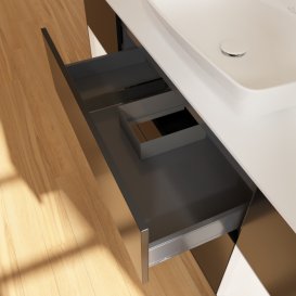 Тумба під раковину Villeroy & Boch Finion 160х50,1 см із підсвічуванням МДФ чорний матовий лак/скло біле матове G861MTPD