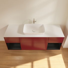 Тумба під раковину Villeroy & Boch Finion 160х50,1 см з підсвічуванням МДФ півонія матовий лак/скло біле матове G861PDHB