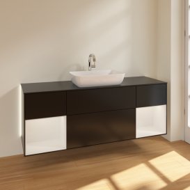 Тумба під раковину Villeroy & Boch Finion 160х50,1 см із підсвічуванням МДФ чорний матовий лак/скло чорне матове G862GFPD