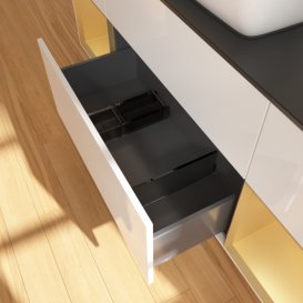 Тумба под раковину Villeroy & Boch Finion 160х50,1 см с подсветкой МДФ глянцевый белый лак/стекло черное матовое G862HFGF