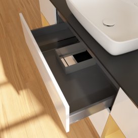 Тумба под раковину Villeroy & Boch Finion 160х50,1 см с подсветкой МДФ глянцевый белый лак/стекло черное матовое G862HFGF